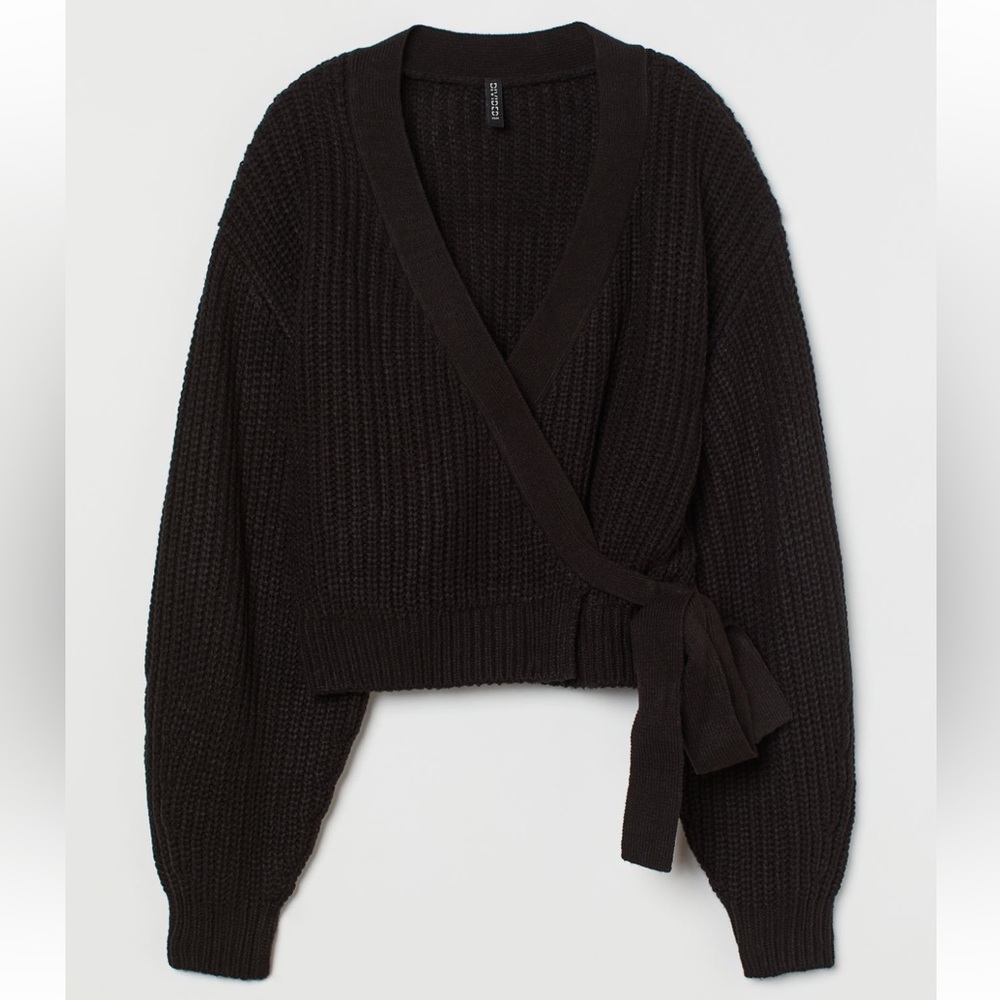 Fine Knit Wrap Front Cardigan / Tie Top